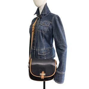 Celine Vintage Leather Crossbody Bag Black Brown Flap Italy Minimalist